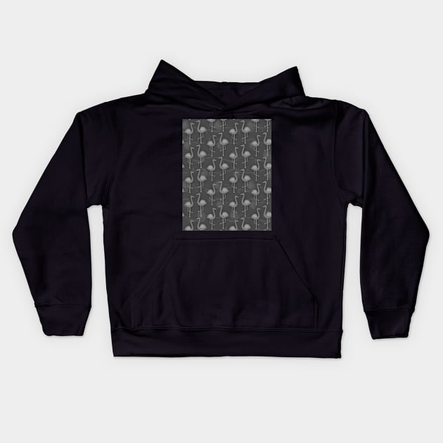 grey scale of flamingos Kids Hoodie by Spinkly